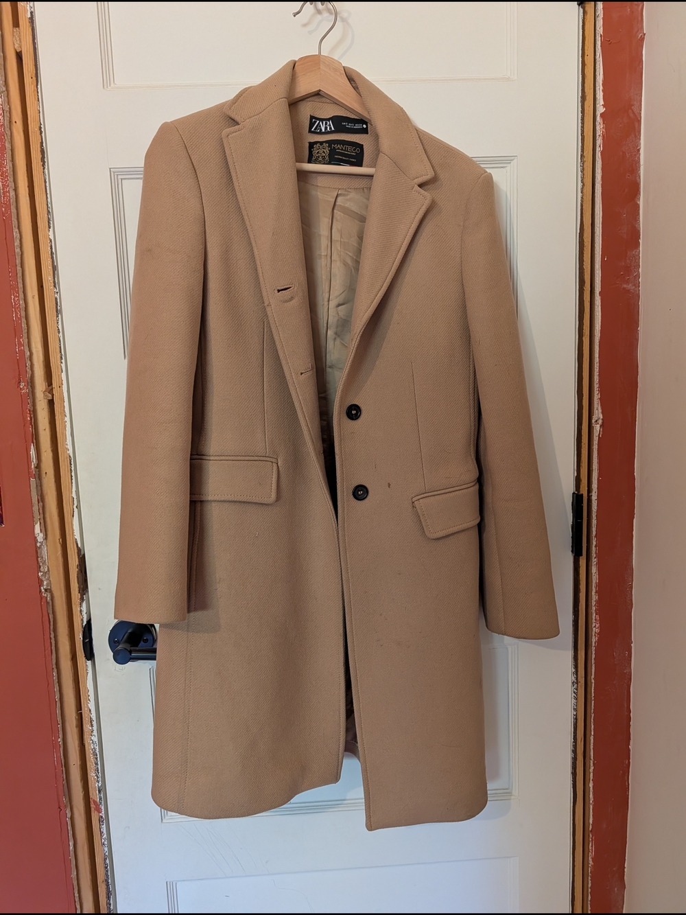 ZARA Womens Camel Single-Breasted Wool Coat